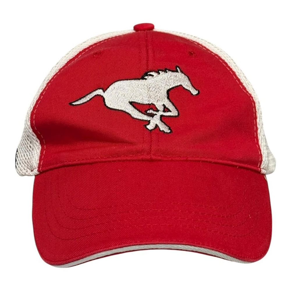 Calgary Stampeders Hat Cap Strap Back Mens Red White CFL Football Trucker Mesh